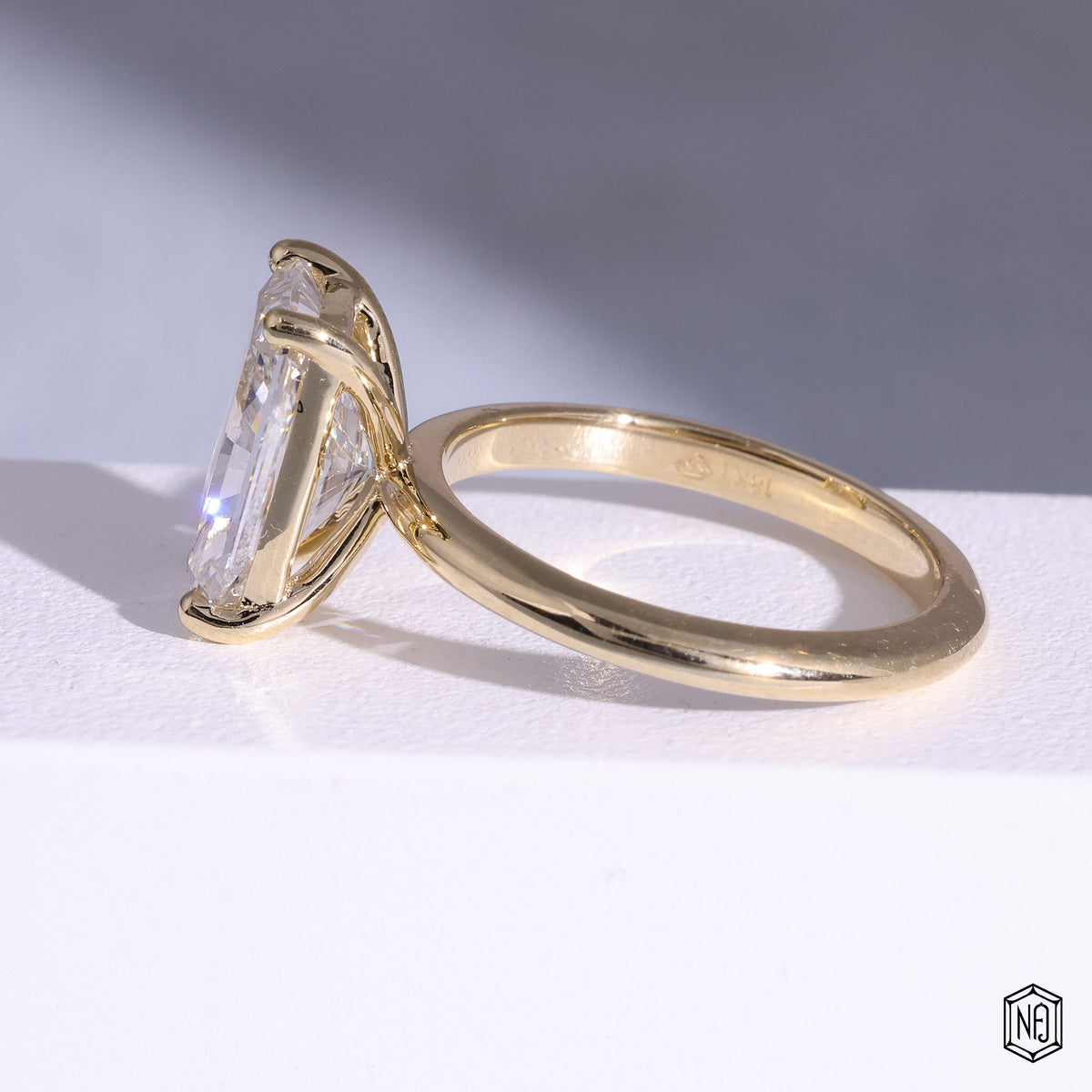 3.02 Carat Radiant Cut Lab Grown Diamond Classic Solitaire Engagement Ring - Angled Perspective