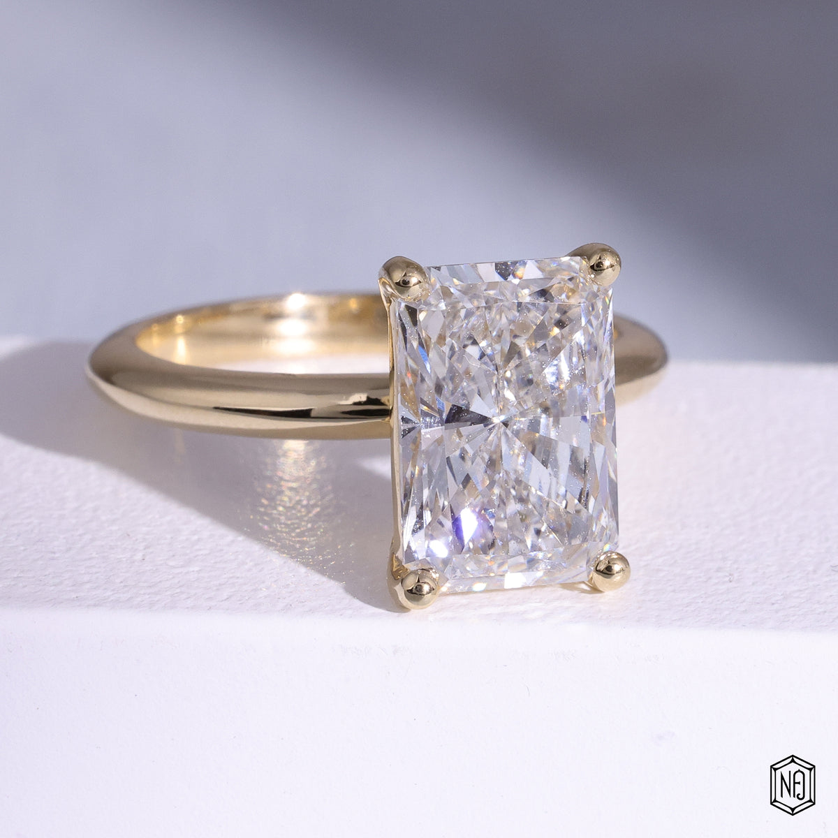 3.02 Carat Radiant Cut Lab Grown Diamond Classic Solitaire Engagement Ring - Gallery & Prongs Detail