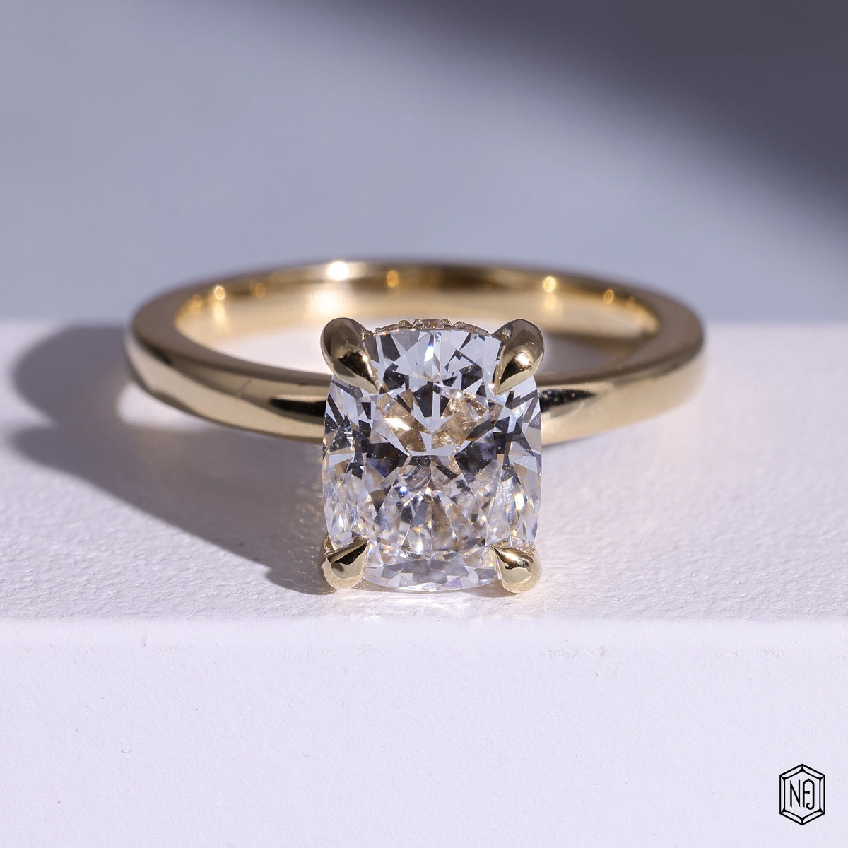 2.02 Carat Cushion Cut Lab Grown Diamond Delicate Hidden Halo Engagement Ring - Front Top View