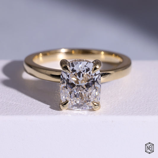 2.02 Carat Cushion Cut Lab Grown Diamond Delicate Hidden Halo Engagement Ring - Front Top View