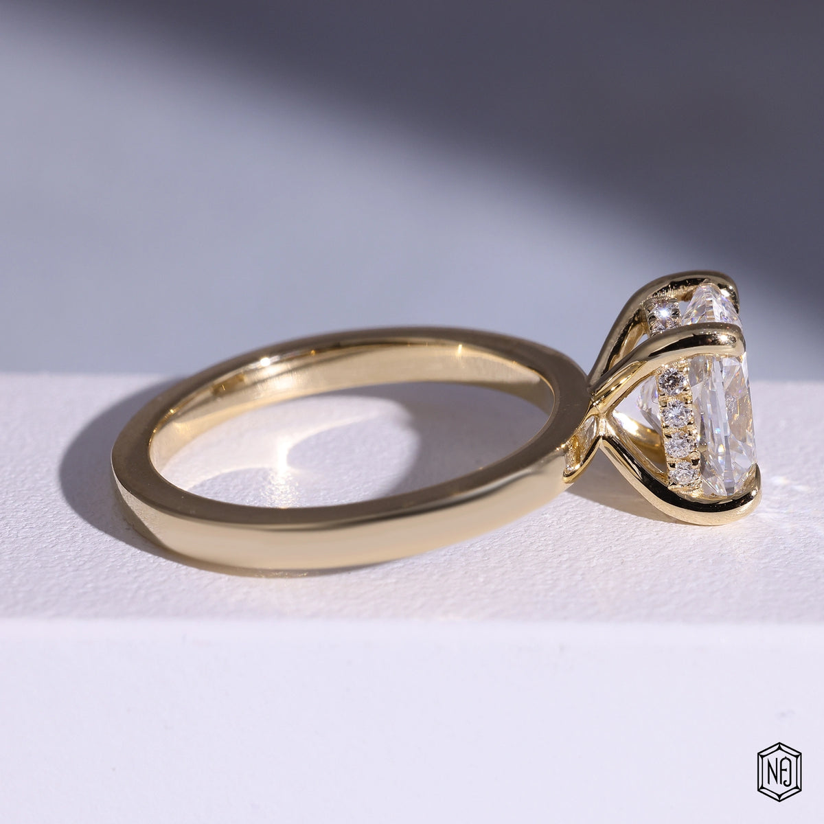 2.02 Carat Cushion Cut Lab Grown Diamond Delicate Hidden Halo Engagement Ring - Side Profile Angle
