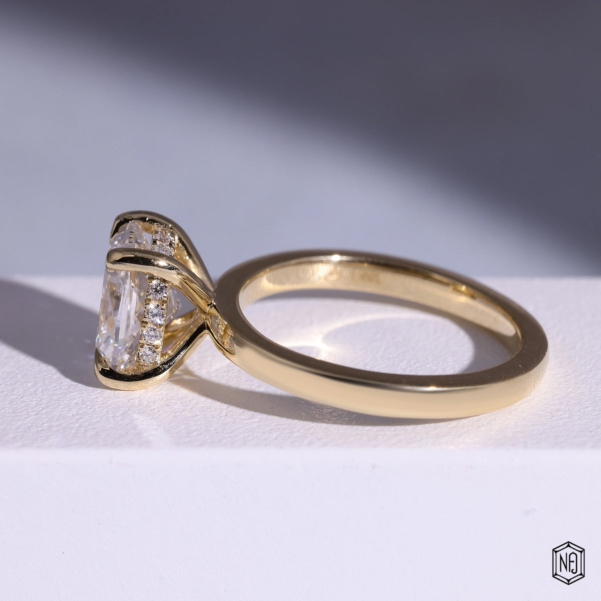 2.02 Carat Cushion Cut Lab Grown Diamond Delicate Hidden Halo Engagement Ring - Angled Perspective