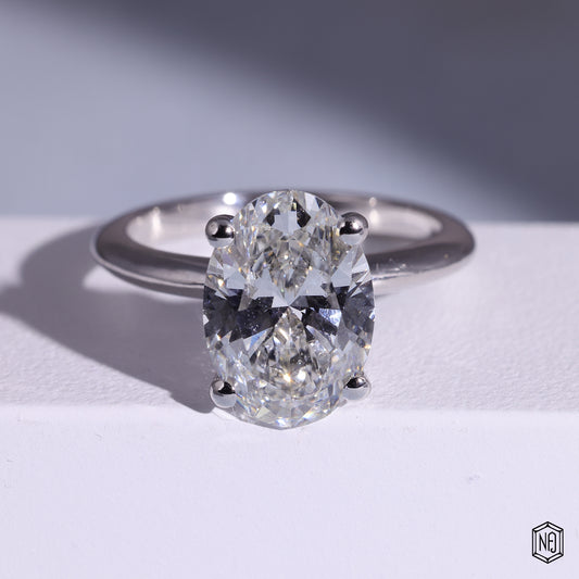 3.44 Carat Oval Cut Lab Grown Diamond Classic Solitaire Engagement Ring - Front Top View