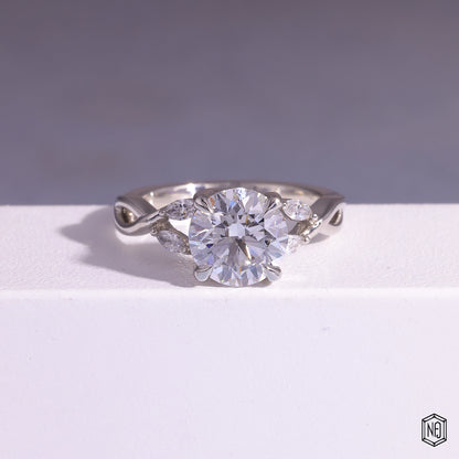 1.51 Carat Round Cut Lab Grown Diamond Side Stone Pavé Engagement Ring - Front Top View