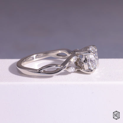 1.51 Carat Round Cut Lab Grown Diamond Side Stone Pavé Engagement Ring - Side Profile Angle
