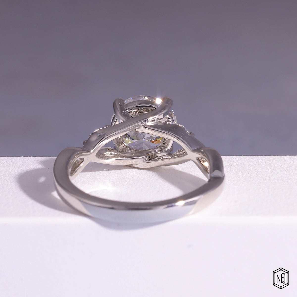 1.51 Carat Round Cut Lab Grown Diamond Side Stone Pavé Engagement Ring - Hand View / Detail Angle