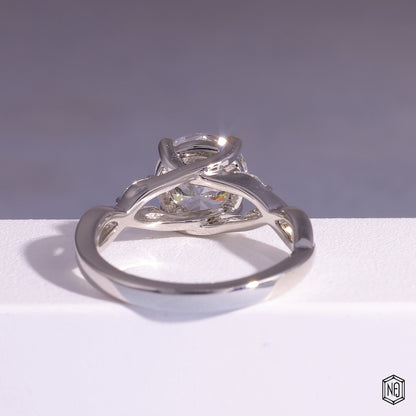 1.51 Carat Round Cut Lab Grown Diamond Side Stone Pavé Engagement Ring - Hand View / Detail Angle