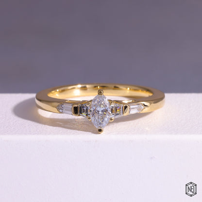 0.24 Carat Marquise Cut Lab Grown Diamond Trellis Three-Stone Engagement Ring - Front Top View