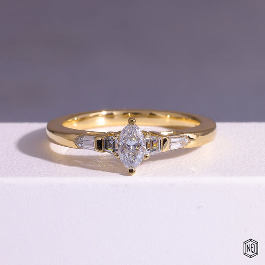 0.24 Carat Marquise Cut Lab Grown Diamond Trellis Three-Stone Engagement Ring - Front Top View