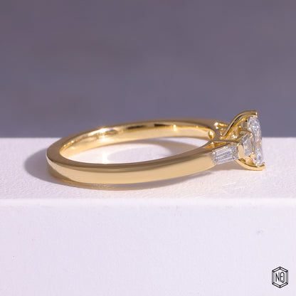 0.24 Carat Marquise Cut Lab Grown Diamond Trellis Three-Stone Engagement Ring - Side Profile Angle