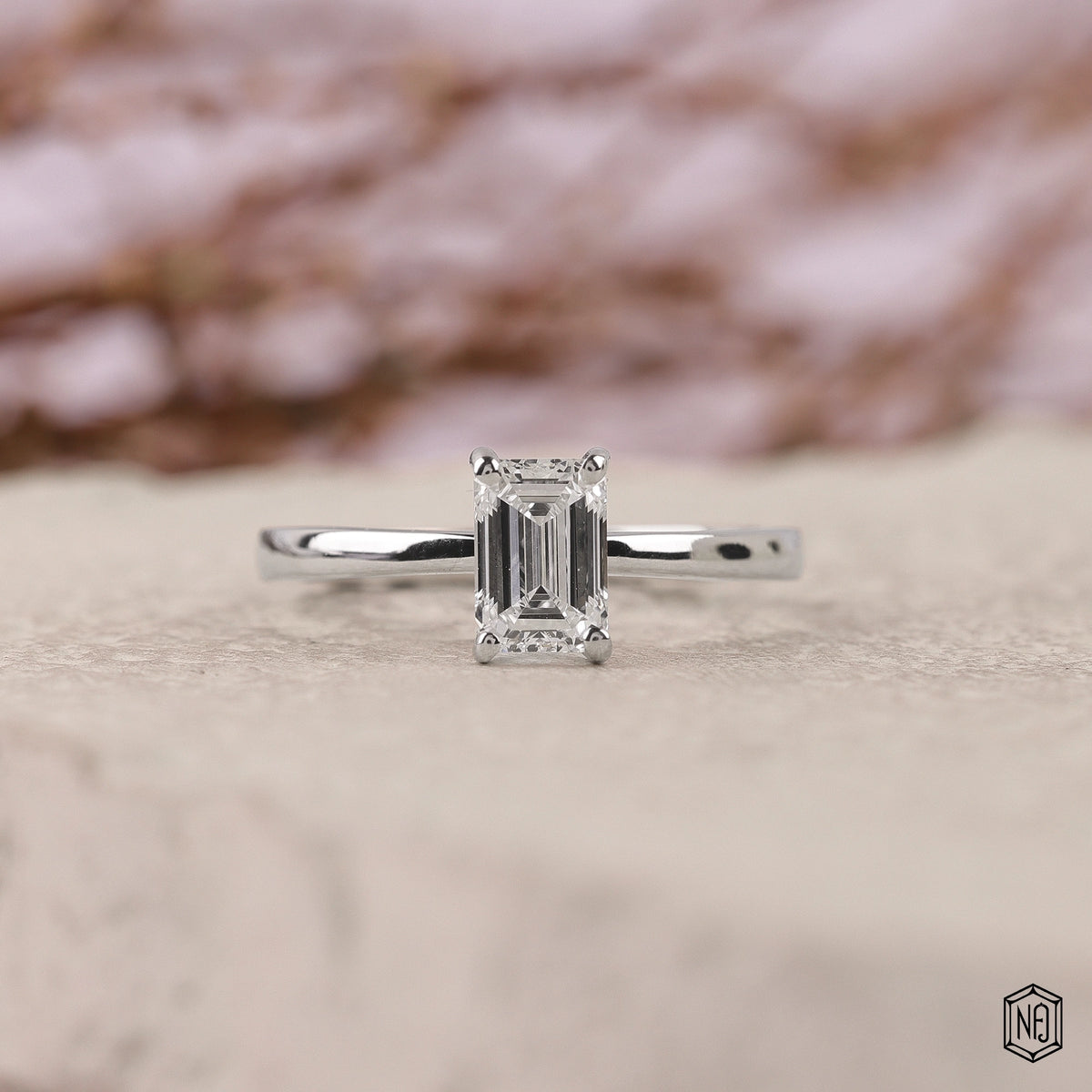 0.84 Carat Emerald Cut Lab Grown Diamond Classic Solitaire Engagement Ring - Front Top View
