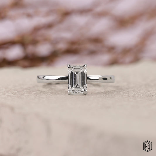 0.84 Carat Emerald Cut Lab Grown Diamond Classic Solitaire Engagement Ring - Front Top View