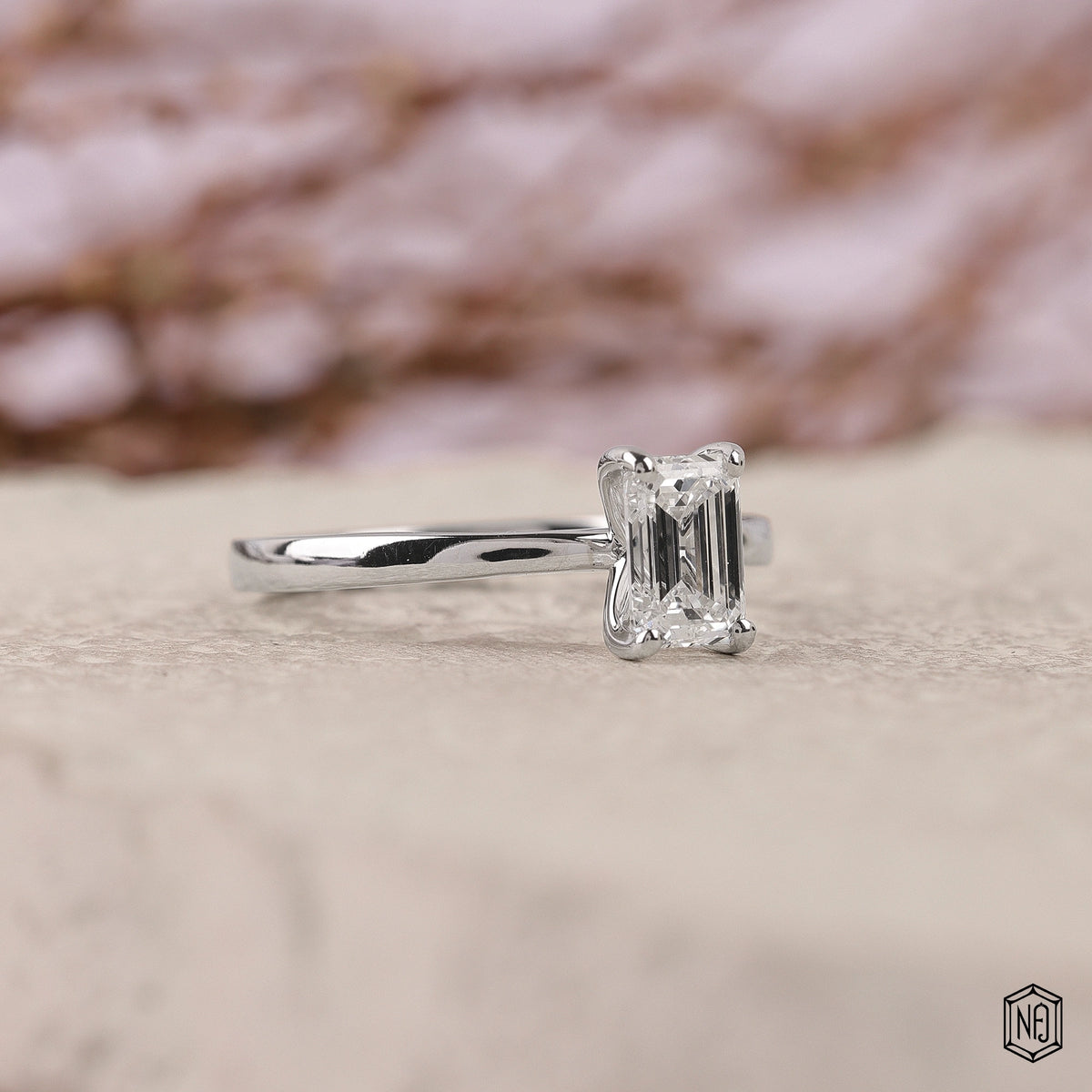 0.84 Carat Emerald Cut Lab Grown Diamond Classic Solitaire Engagement Ring - Gallery & Prongs Detail