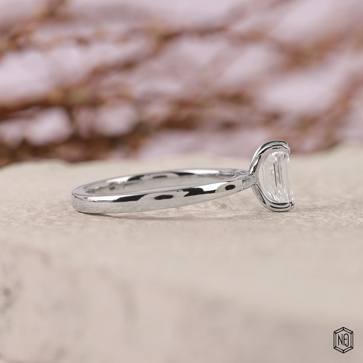 0.84 Carat Emerald Cut Lab Grown Diamond Classic Solitaire Engagement Ring - Side Profile Angle