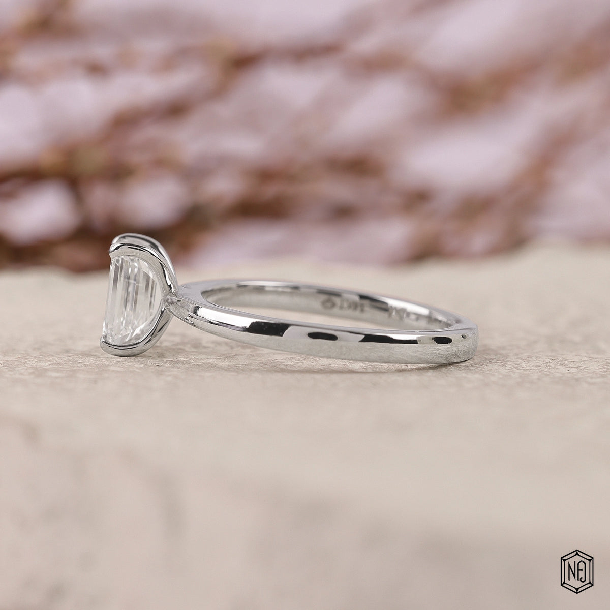 0.84 Carat Emerald Cut Lab Grown Diamond Classic Solitaire Engagement Ring - Angled Perspective