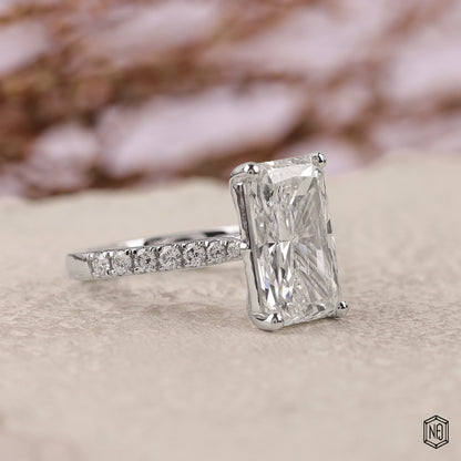 4.05 Carat Radiant Cut Lab Grown Diamond Side Stone Pavé Engagement Ring - Gallery & Prongs Detail
