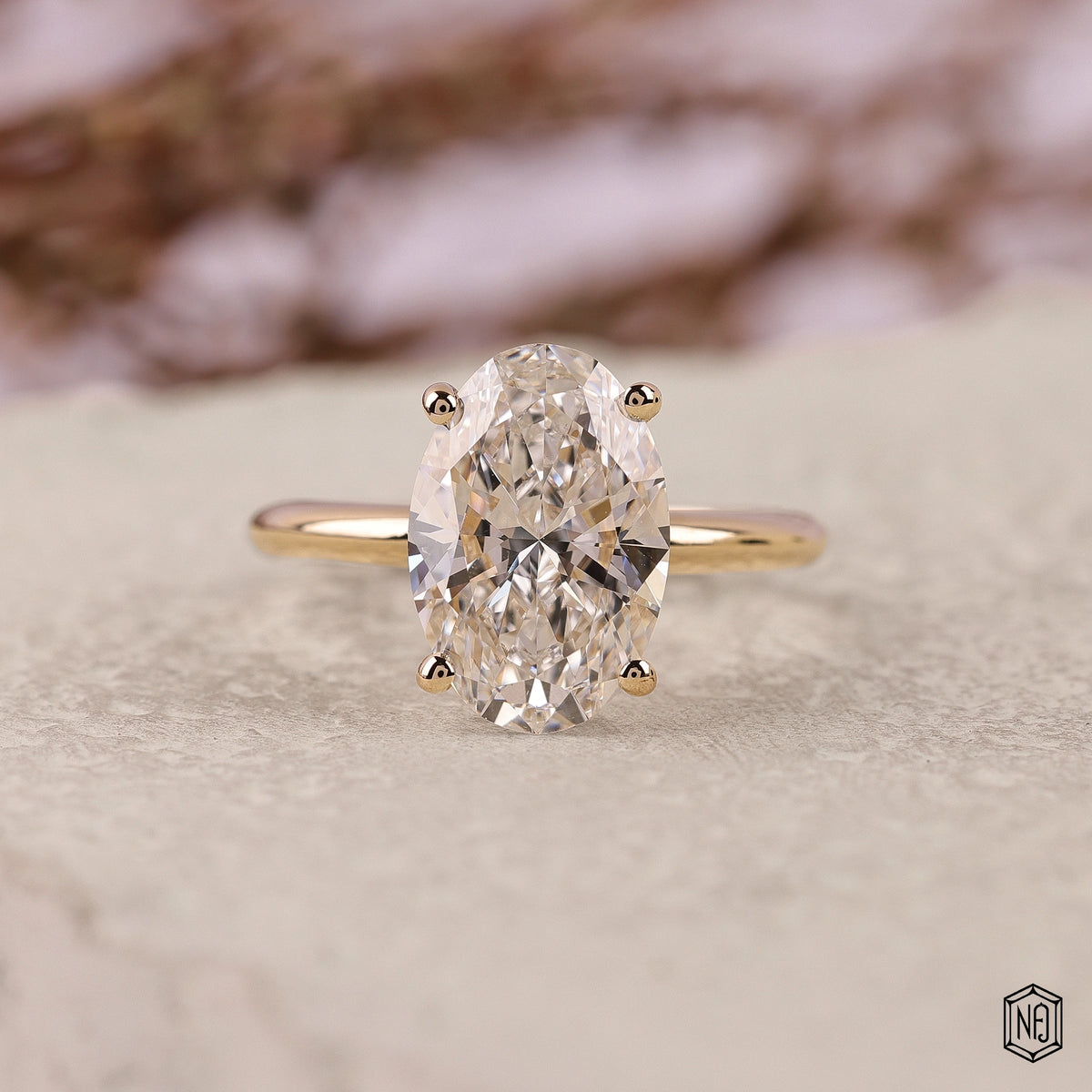 3.57 Carat Oval Cut Lab Grown Diamond Classic Solitaire Engagement Ring - Front Top View