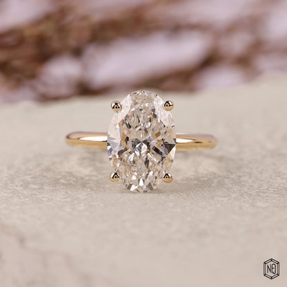 3.57 Carat Oval Cut Lab Grown Diamond Classic Solitaire Engagement Ring - Front Top View