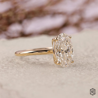 3.57 Carat Oval Cut Lab Grown Diamond Classic Solitaire Engagement Ring - Gallery & Prongs Detail