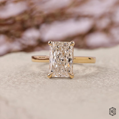 3.5 Carat Radiant Cut Lab Grown Diamond Delicate Hidden Halo Engagement Ring - Front Top View