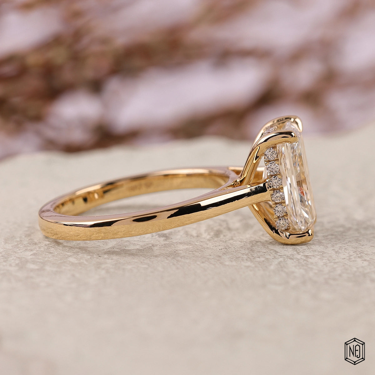 3.5 Carat Radiant Cut Lab Grown Diamond Delicate Hidden Halo Engagement Ring - Side Profile Angle