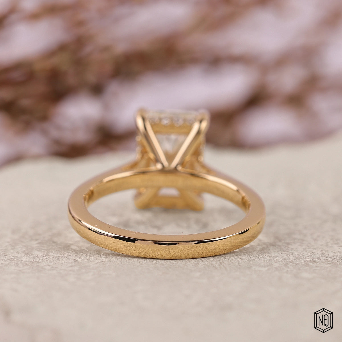 3.5 Carat Radiant Cut Lab Grown Diamond Delicate Hidden Halo Engagement Ring - Hand View / Detail Angle