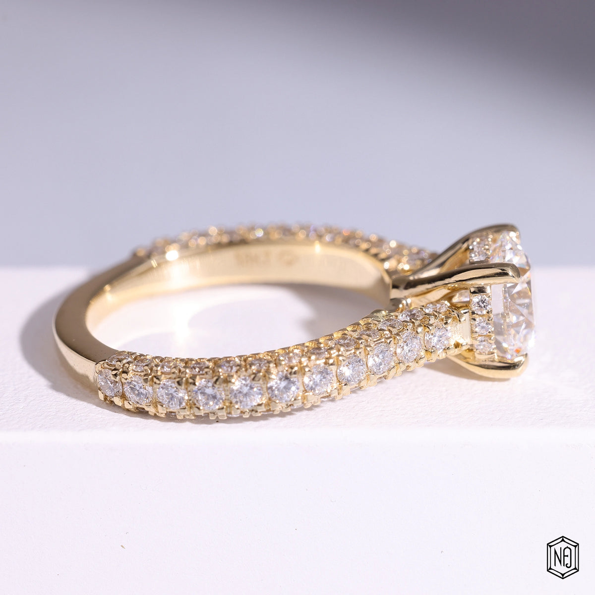 2.00 Carat Round Cut Lab Grown Diamond Delicate Hidden Halo Engagement Ring - Side Profile Angle