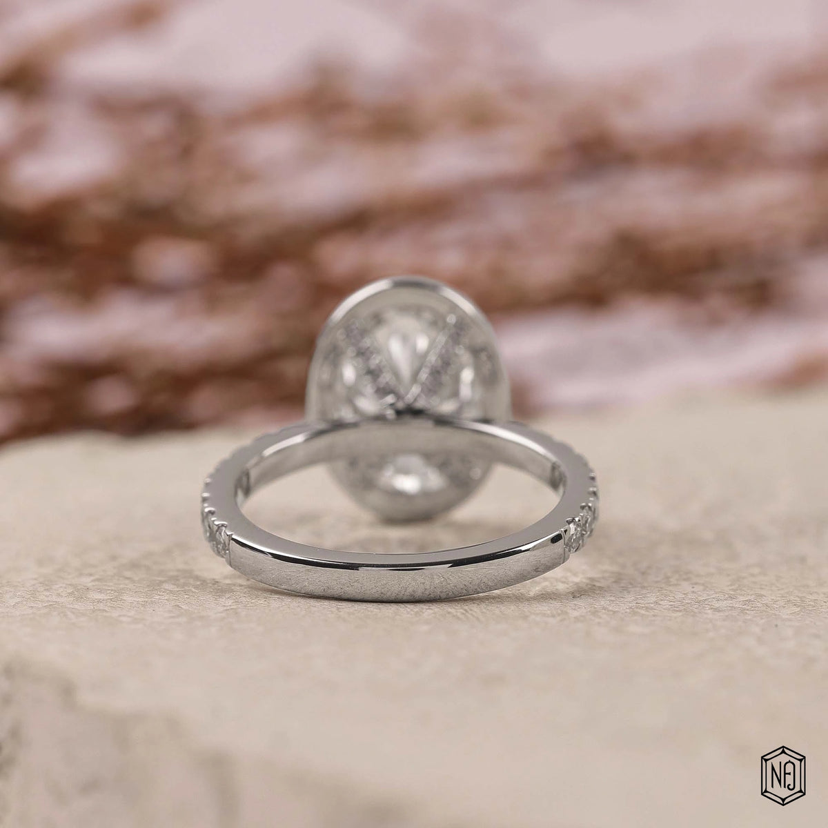 3 Carat Oval Cut Lab Grown Diamond Classic Diamond Halo Engagement Ring - Hand View / Detail Angle