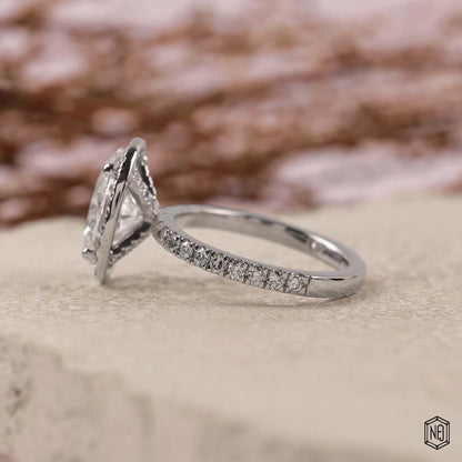 3 Carat Oval Cut Lab Grown Diamond Classic Diamond Halo Engagement Ring - Angled Perspective