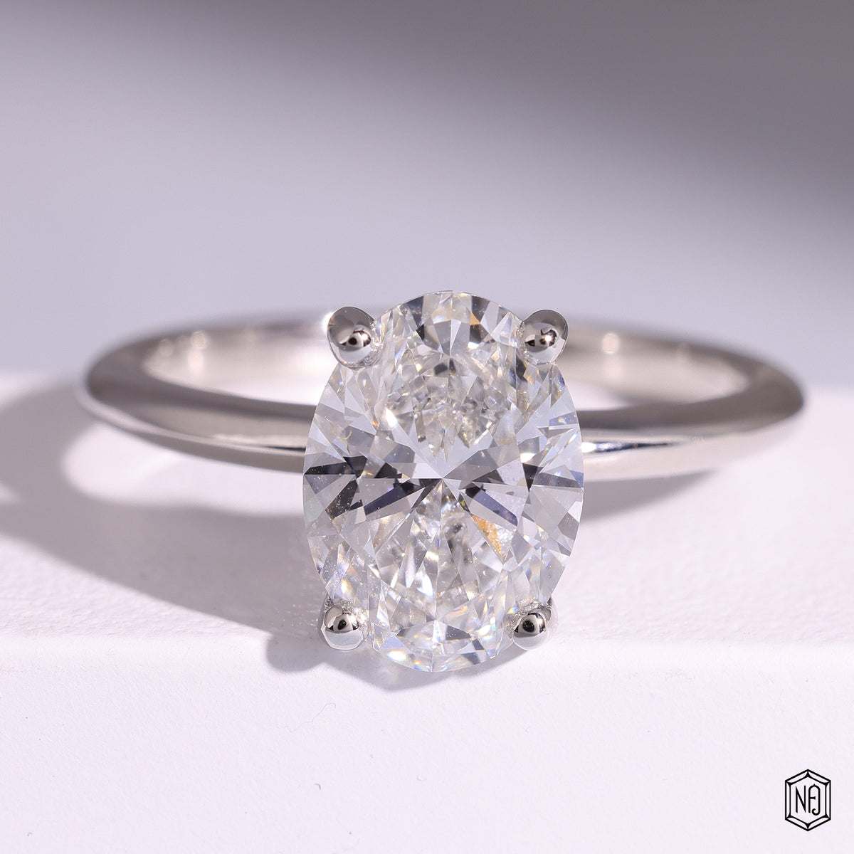 3.05 Carat Oval Cut Lab Grown Diamond Classic Solitaire Engagement Ring - Front Top View