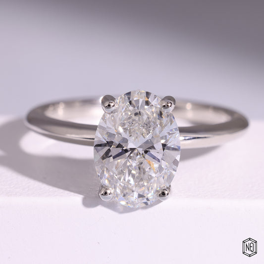 3.05 Carat Oval Cut Lab Grown Diamond Classic Solitaire Engagement Ring - Front Top View