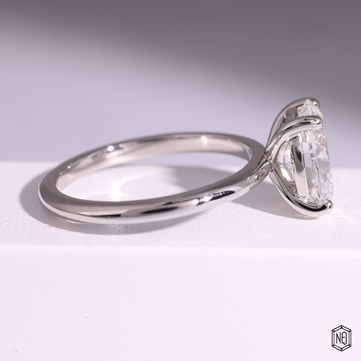 3.05 Carat Oval Cut Lab Grown Diamond Classic Solitaire Engagement Ring - Side Profile Angle