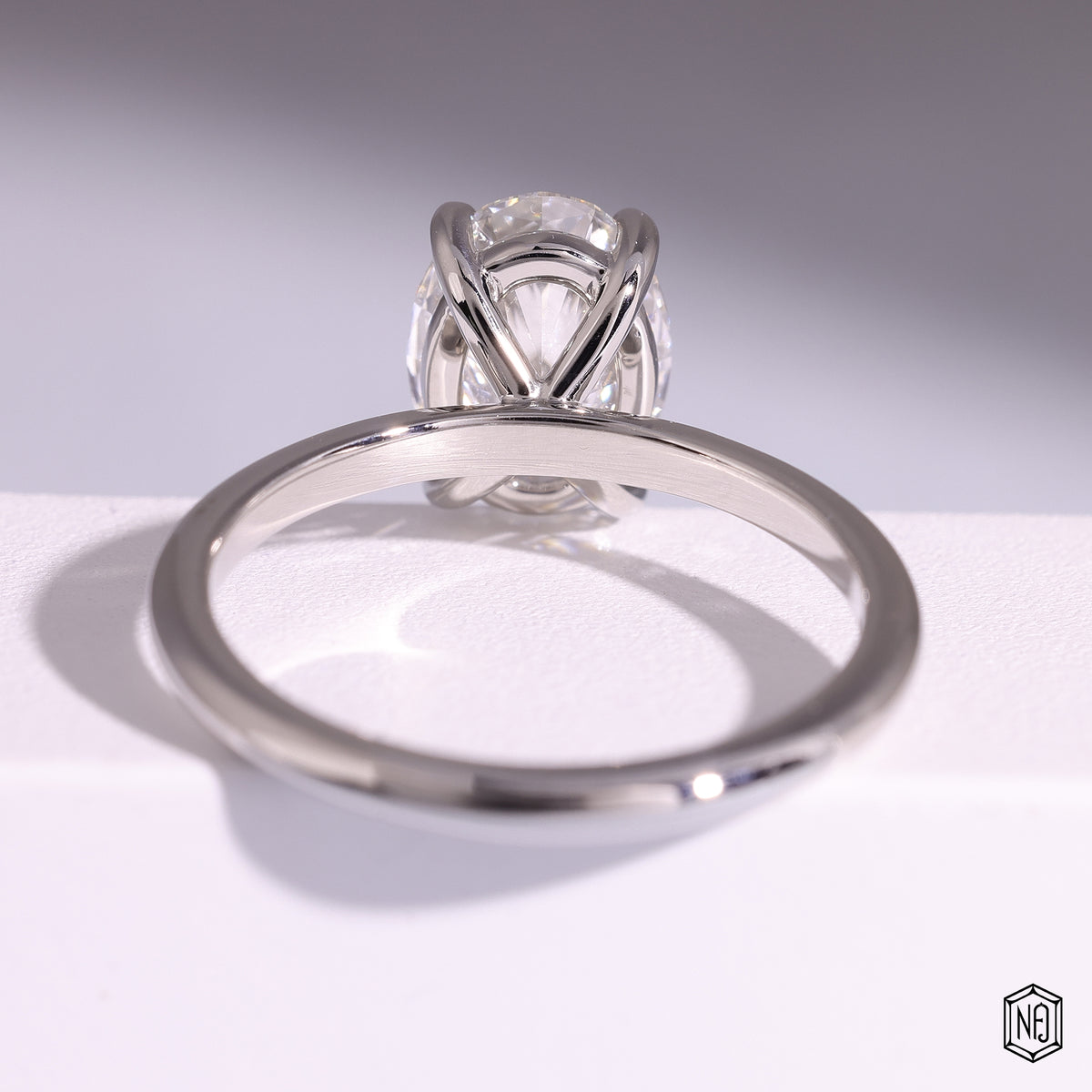 3.05 Carat Oval Cut Lab Grown Diamond Classic Solitaire Engagement Ring - Hand View / Detail Angle
