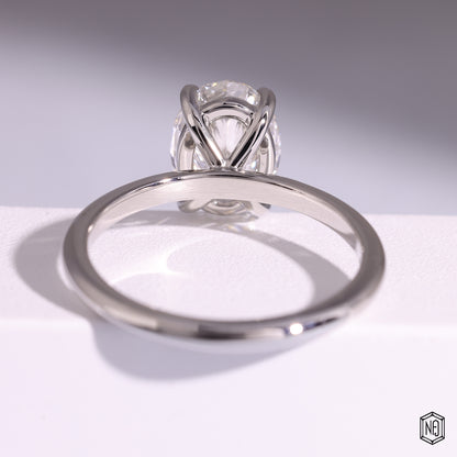 3.05 Carat Oval Cut Lab Grown Diamond Classic Solitaire Engagement Ring - Hand View / Detail Angle