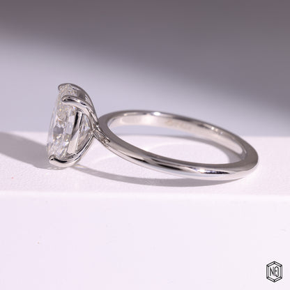 3.05 Carat Oval Cut Lab Grown Diamond Classic Solitaire Engagement Ring - Angled Perspective