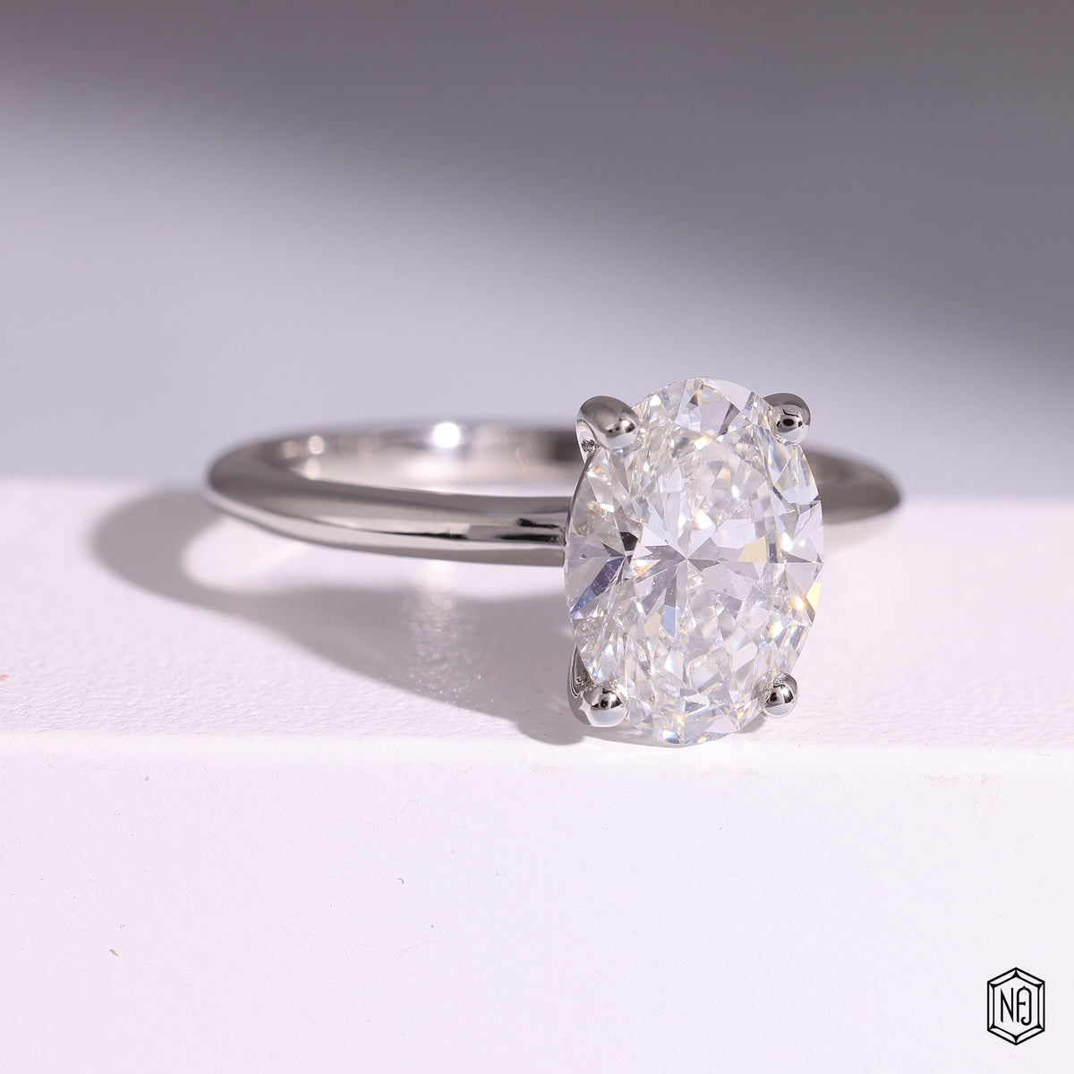 3.05 Carat Oval Cut Lab Grown Diamond Classic Solitaire Engagement Ring - Gallery & Prongs Detail