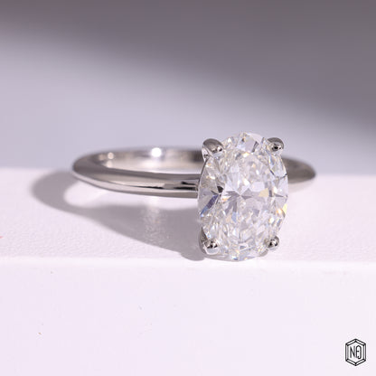 3.05 Carat Oval Cut Lab Grown Diamond Classic Solitaire Engagement Ring - Gallery & Prongs Detail