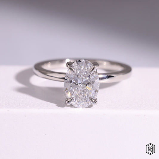 1.44 Carat Oval Cut Lab Grown Diamond Delicate Hidden Halo Engagement Ring - Front Top View