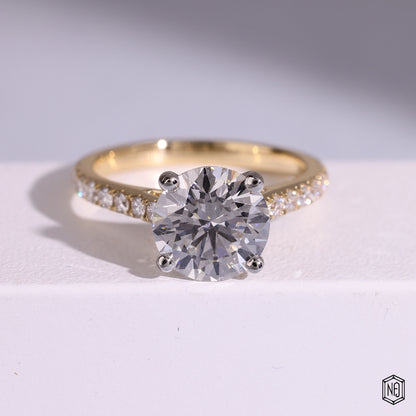 2.51 Carat Round Cut Lab Grown Diamond Two-Tone Solitaire Engagement Ring - Front Top View