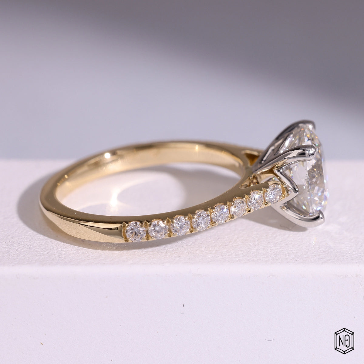 2.51 Carat Round Cut Lab Grown Diamond Two-Tone Solitaire Engagement Ring - Side Profile Angle