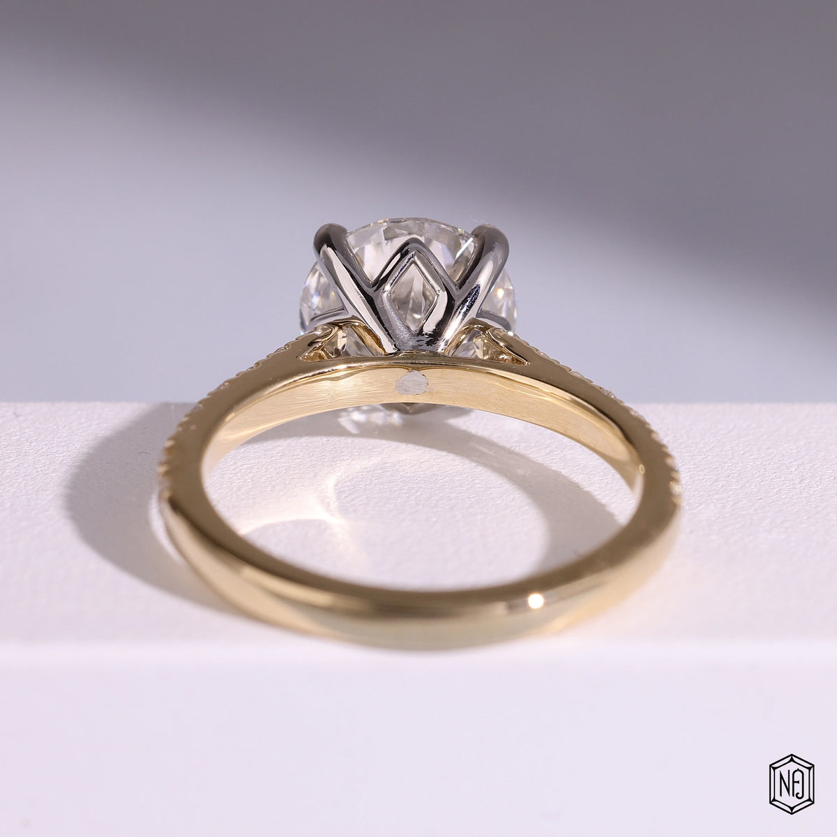 2.51 Carat Round Cut Lab Grown Diamond Two-Tone Solitaire Engagement Ring - Hand View / Detail Angle