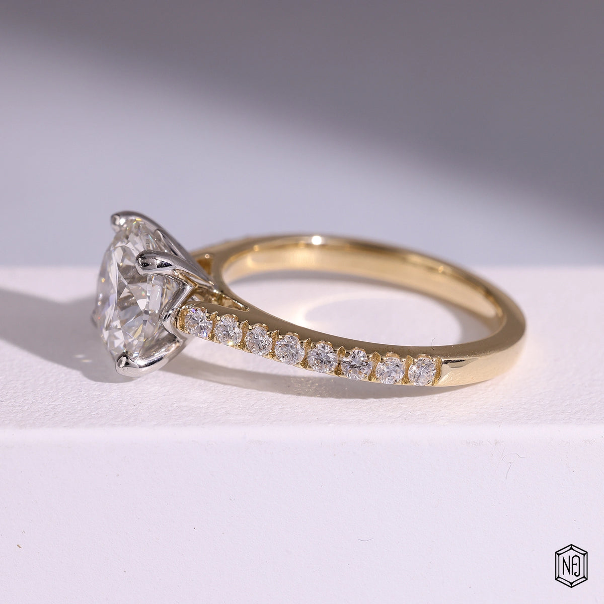 2.51 Carat Round Cut Lab Grown Diamond Two-Tone Solitaire Engagement Ring - Angled Perspective