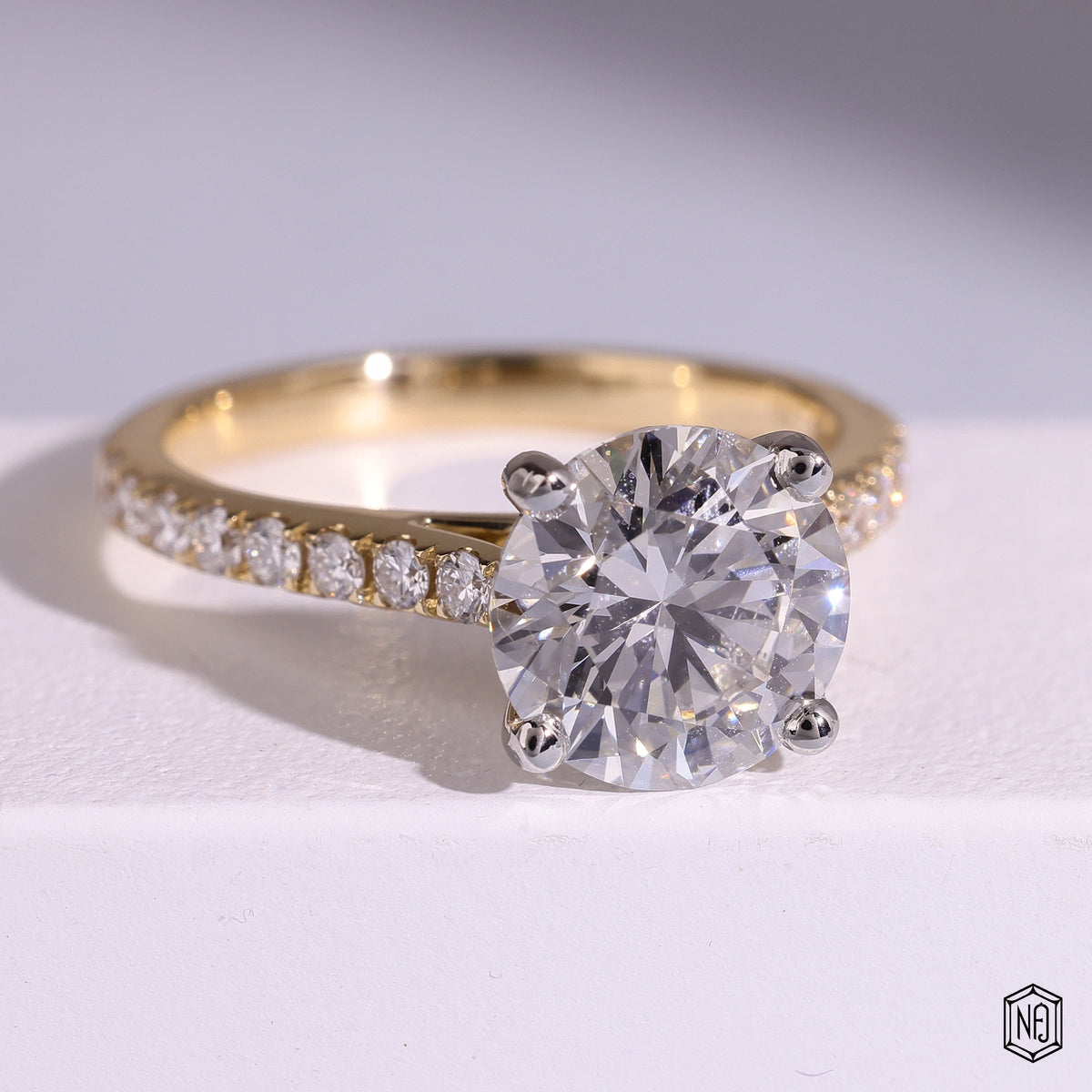 2.51 Carat Round Cut Lab Grown Diamond Two-Tone Solitaire Engagement Ring - Gallery & Prongs Detail