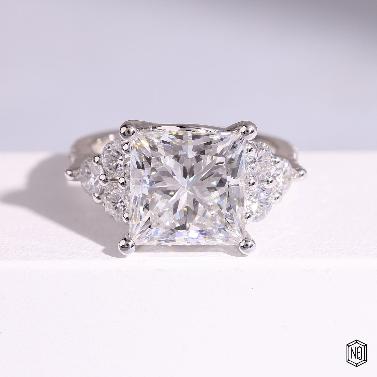 5.09 Carat Princess Cut Lab Grown Diamond Vintage Inspired Heirloom Engagement Ring - Front Top View
