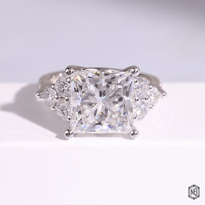 5.09 Carat Princess Cut Lab Grown Diamond Vintage Inspired Heirloom Engagement Ring - Front Top View