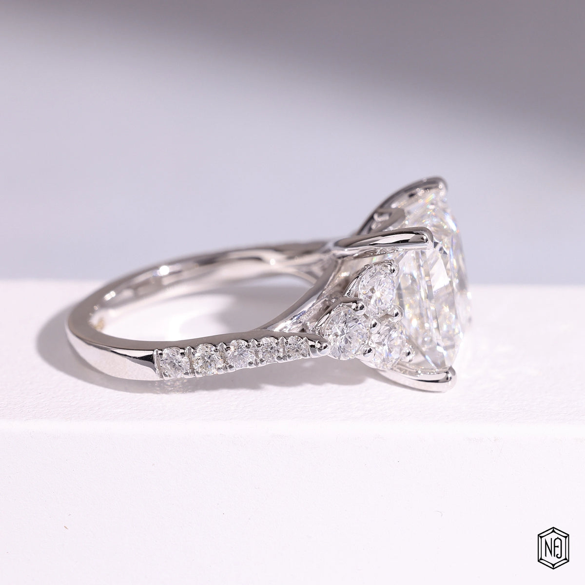 5.09 Carat Princess Cut Lab Grown Diamond Vintage Inspired Heirloom Engagement Ring - Side Profile Angle