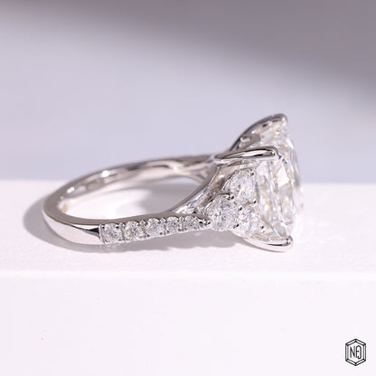 5.09 Carat Princess Cut Lab Grown Diamond Vintage Inspired Heirloom Engagement Ring - Side Profile Angle