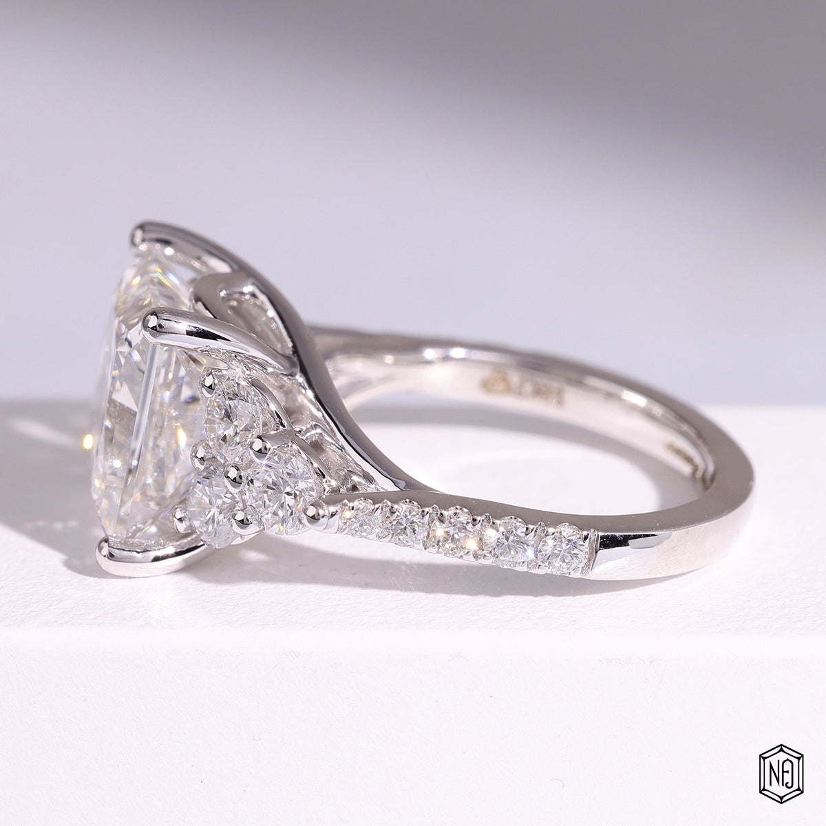 5.09 Carat Princess Cut Lab Grown Diamond Vintage Inspired Heirloom Engagement Ring - Angled Perspective