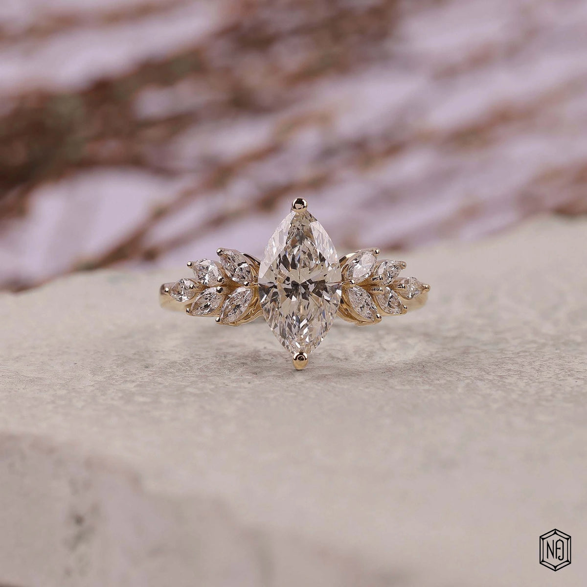 1.48 Carat Marquise Cut Lab Grown Diamond Vintage Inspired Heirloom Engagement Ring - Front Top View