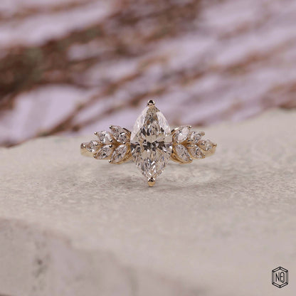 1.48 Carat Marquise Cut Lab Grown Diamond Vintage Inspired Heirloom Engagement Ring - Front Top View